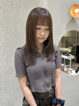 マイル 渋谷(mile) 顔周りレイヤー×ブリーチなしベージュカラー