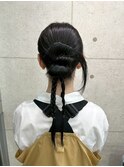 カチンモリ風まとめ髪低めタイト編み込みアレンジ