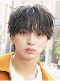 シースルー波巻きパーマラウンドマッシュウルフ