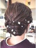 着物ヘアセット 大人上品ボブアレンジロープ編みヘアアレンジ