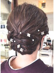 着物ヘアセット 大人上品控えめボブアレンジロープ編み