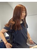 ブリーチ無し！wカラーでこっくりオレンジ◎セミロング～
