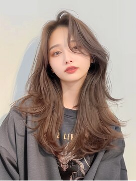 ラベスト キョウト(LOVEST) ミディアムレイヤー/アッシュベージュ/センターパート/韓国ヘア