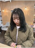 髪質改善パーマ/顔周りレイヤーカット/オリーブカラー/白髪ケア