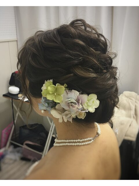 ヘアセット 結婚式ヘア☆編み込みルーズアレンジ