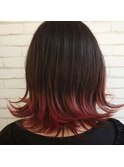 チェリーレッド/ボブ/肩ライン/外ハネ/グラデーション/小顔
