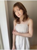 大人かわいい顔まわりレイヤーまろベージュ小顔シースルーバング