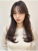 ロングレイヤーエアリーレイヤー内巻きワンカール韓国ヘア