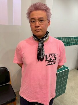 アップバングオールバックニュアンスカラーホワイトピンク