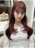 新潟／髪質改善／ダークレッド／ミディアムレイヤーカット／小顔