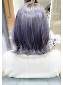 ネイビーカラーアッシュブリーチデザインカラー☆ショートボブ