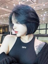 アイティーバイアルバム 藤沢店(IT by ALBUM)&nbsp;ブラックボブ_前髪パーマグレーベージュレイヤーロング_9508