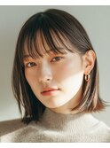 大人ひし形外ハネミディアムボブ小顔前髪あり マロンベージュ
