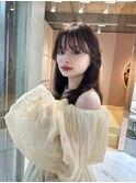 レイヤーカット顔まわり前髪矯正オリーブベージュ