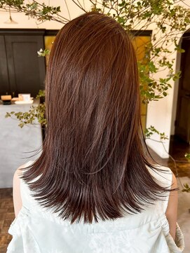 ヘアーアイスカルテット(HAIR ICI QUARTET) ブリーチなしピンクブラウン切りっぱなしロング透明感