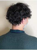 オシャレメンズの癖毛風パーマ/前髪パーマ/アッシュブラック