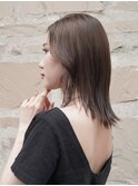切りっぱなしミディアム ブリーチなしベージュ 外ハネボブ 銀座
