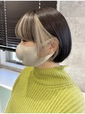 ハイトーンボブミルクティーベージュピンクベージュダブルカラー