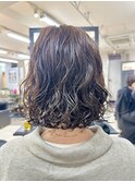 ボブパーマ/ショートパーマ/切りっぱなしボブ/アッシュベージュ