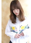 【尼崎】厚めバング小顔セミロング斜めバングハニーヘア