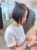 透明感無造作ボブ+前髪なし前下がりボブ+透明感グレージュ[横浜]