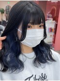 韓国風インナーカラーブルー！