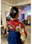 卒業式　袴　和装 編み込みシニオンスタイル