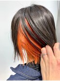bob(切りっぱなしボブ、インナーカラー、オレンジ)