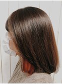 切りっぱなしボブ/ミディアムヘア/インナーカラー/レッド/亀戸