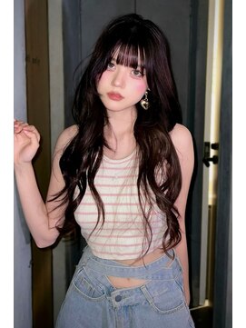 ノク(nok) アイドル前髪_黒髪ピンクベージュ