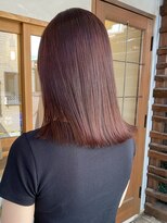 スクレ(s:;cre) ロングボブ切りっぱなしストレート大人チェリーレッドブラウン"