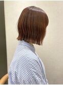 オレンジブラウン/コーラルカラー/くびれボブ/切りっぱなしボブ