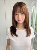 小顔 前髪 レイヤーカット ミルクブラウン ワンホンレイヤー "