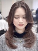 レイヤーカットミルクティーベージュケアブリーチダブルカラー