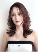韓国ヘア レイヤーカット カシスピンク ブリーチなし