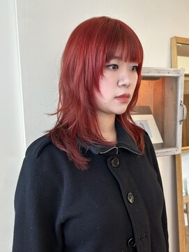 ノンジアミン暖色ブラウン小顔レイヤーウルフクラゲヘアー