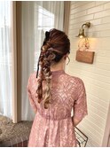ツインアレンジ/編み下ろし/ベロアリボン/お呼ばれヘアアレンジ