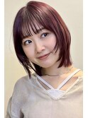 ミディアムレイヤー/ミニウルフ/チェリーブラウン/顔まわり/大人