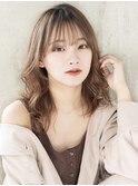 ゆるふわミディアム/ミディアムヘア/シースルーバング/ベージュ