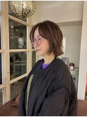 ボブレイヤーウルフ　白髪ぼかし　ブリーチハイライト