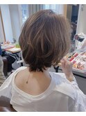 美髪レイヤーボブオリーブベージュ小顔カットヘルシースタイル