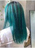 ターコイズ、ローライト、インナーカラー、デザインカラー