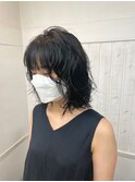 ワンレンボブ前下がりショート内巻きワンカール鎖骨ミディアム