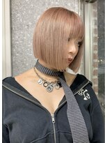 ミルクティーグレージュ切りっぱなしボブ長めボブナチュラルボブ