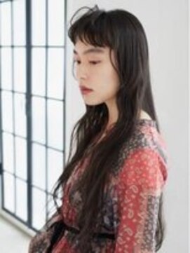 アース 川崎店(HAIR&MAKE EARTH) レディース_ロング_黒髪_コテ巻き_ショートバング_小顔