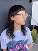 マッシュバング/オン眉/ロングパーマ