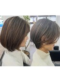 ショートカット白髪ぼかしダブルカラーハイライトレイヤーカット