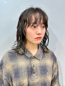 ヴェイン 渋谷(vain) ミディアムボブパーマ前髪パーマレイヤーカットダークグレー渋谷