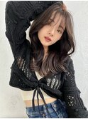 〇黒髪グレーベージュ韓国レイヤーロングくびれ前髪パーマ