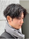 ダークアッシュニュアンスパーマ韓国マッシュベリーショート
